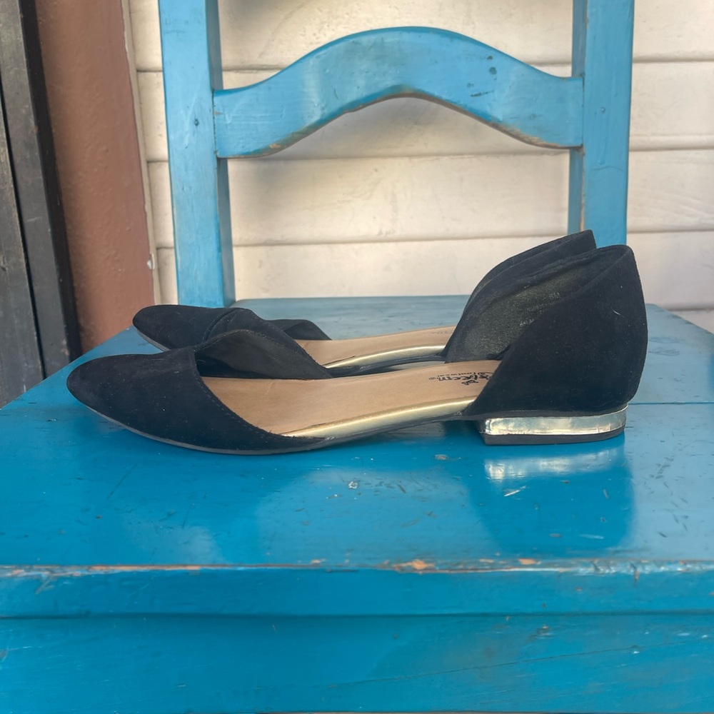 Self Esteem Black Flats with Silver Heel